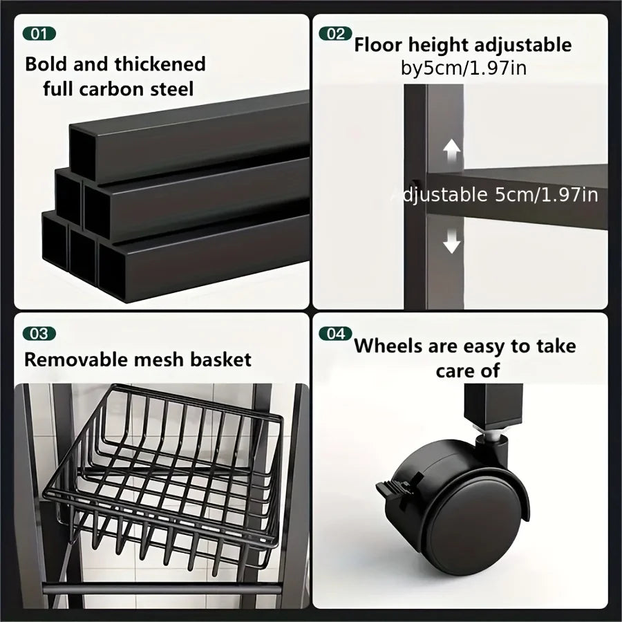 Heavy-Duty 4-Tier Metal Mesh Basket Rack — Rolling Storage Organizer with Locking Wheels for Kitchen & Restaurant Vegetables