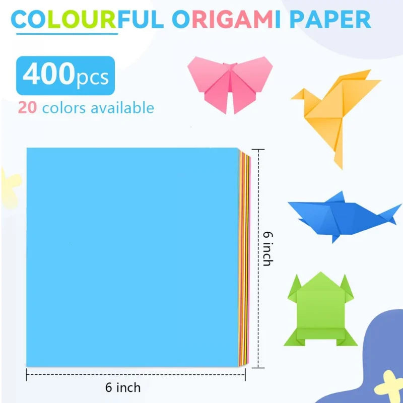 400pcs Square Origami Paper Kit – 20 Colors, Double-Sided Folding Craft Paper for Kids & DIY Projects