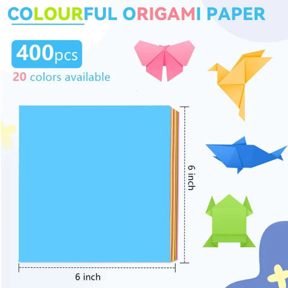 400pcs Square Origami Paper Kit – 20 Colors, Double-Sided Folding Craft Paper for Kids & DIY Projects