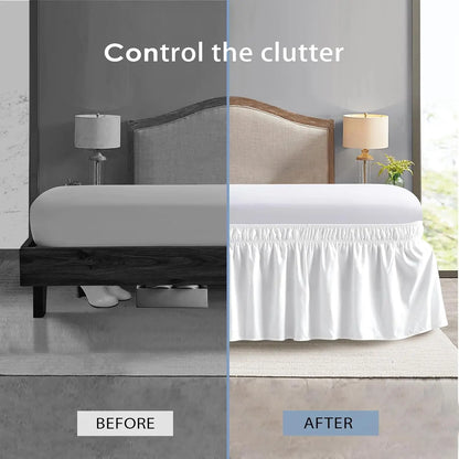 Elastic Wrap Around Bed Skirt – Wrinkle, Fade & Shrink Resistant Easy Fit Dust Ruffle for Adjustable Beds