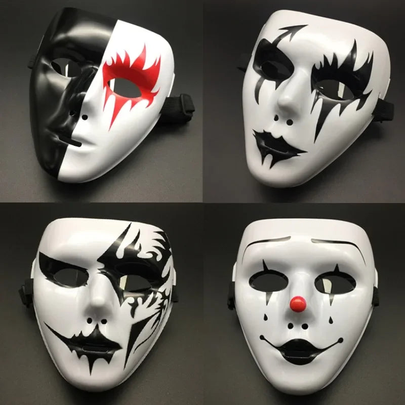Halloween Masquerade Full Face Mask – Hand-Painted White & Black Gold Death Clown for Adults