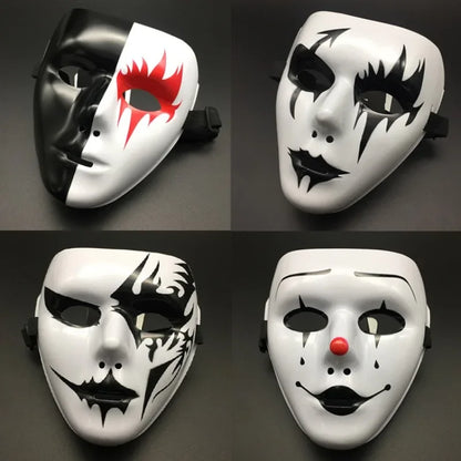 Halloween Masquerade Full Face Mask – Hand-Painted White & Black Gold Death Clown for Adults