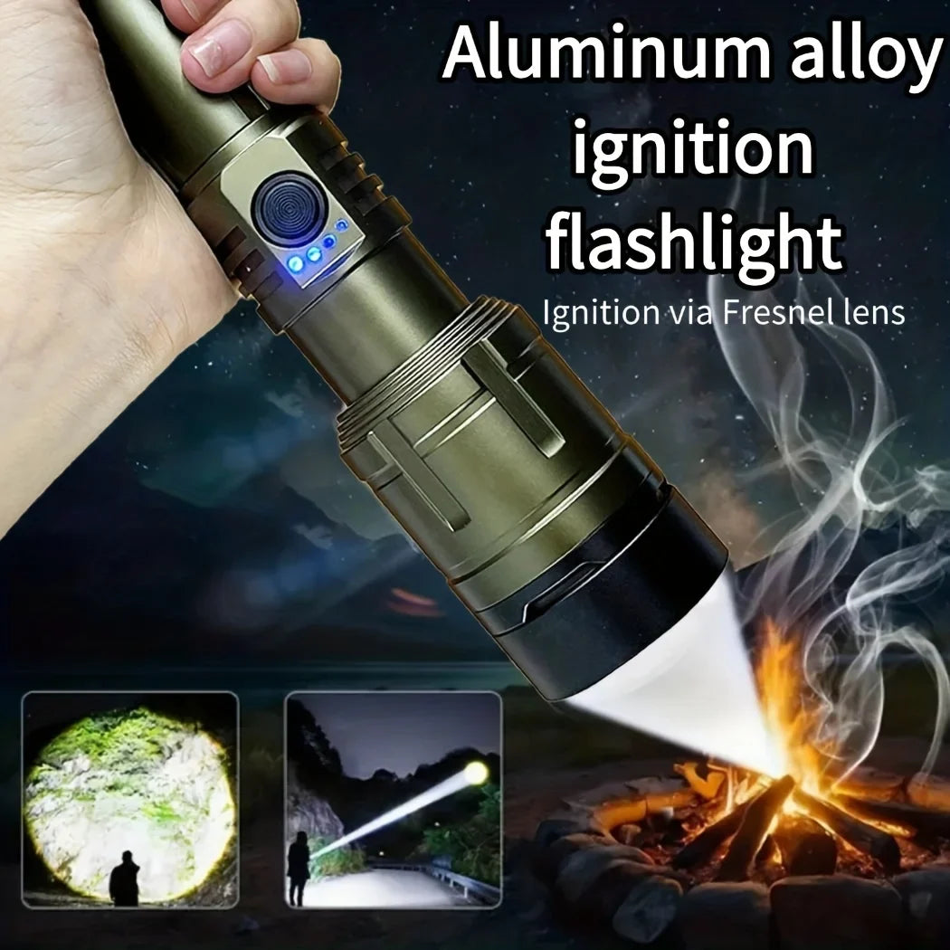 Flashlight Lighter & Power Bank - Rechargeable 5-Mode Zoomable LED Torch for Camping & Emergencies