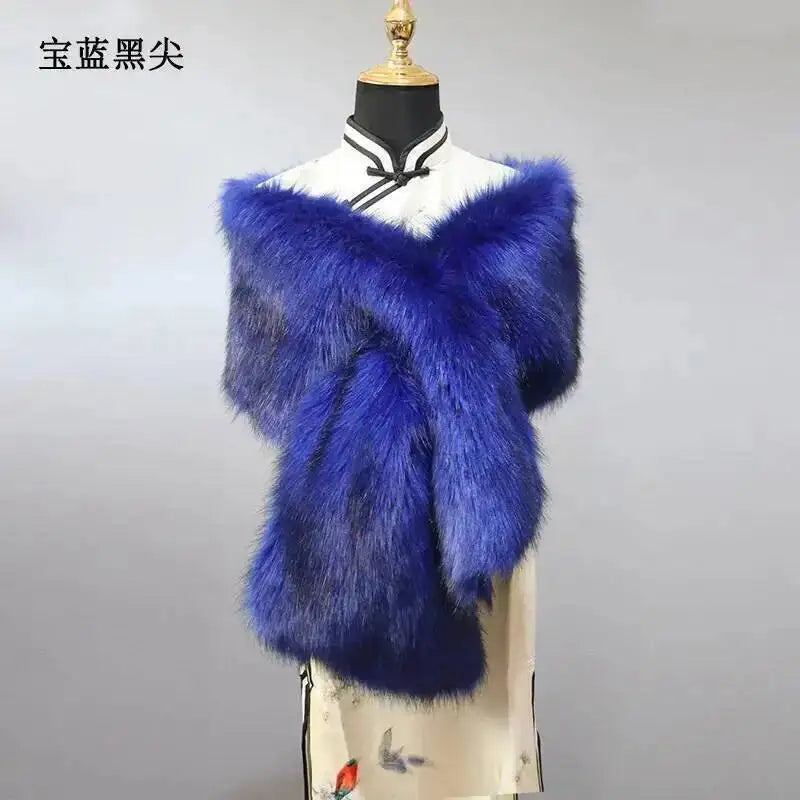 32-Color Luxury Faux Fox Fur Shawl – Women’s Plush Winter Scarf, Wrap & Cape for Wedding & Coat