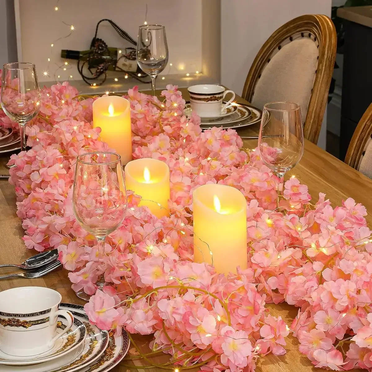 Cherry Blossom String Lights - 2M 20LED Artificial Flower Vine Garland for Weddings & Parties