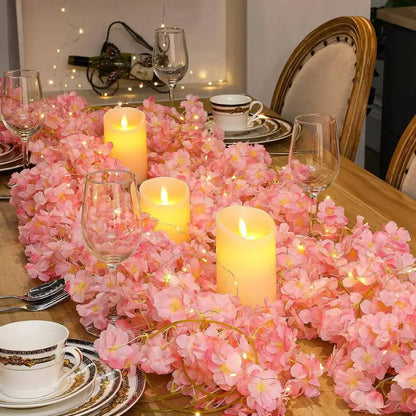Cherry Blossom String Lights - 2M 20LED Artificial Flower Vine Garland for Weddings & Parties