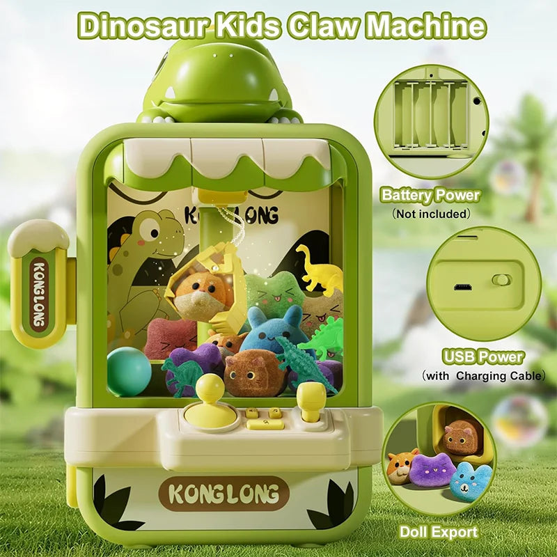 Dinosaur Claw Machine Toy - Mini Electronic Arcade Game with Music, Adjustable Catcher & Kids Birthday Gift