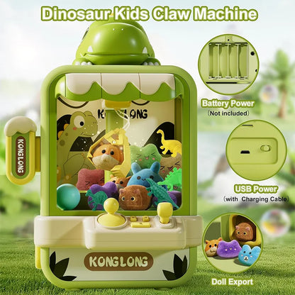 Dinosaur Claw Machine Toy - Mini Electronic Arcade Game with Music, Adjustable Catcher & Kids Birthday Gift