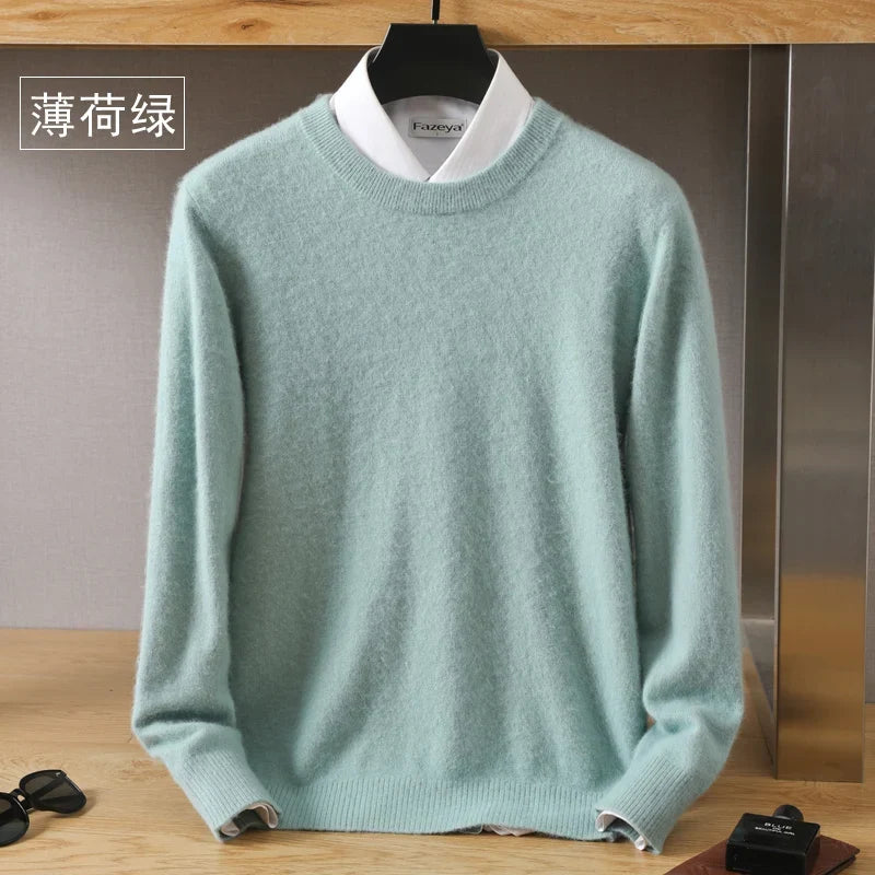 Men's Pure Mink Cashmere Sweater - O-Neck Long Sleeve Knit Pullover Autumn Winter Luxury Top