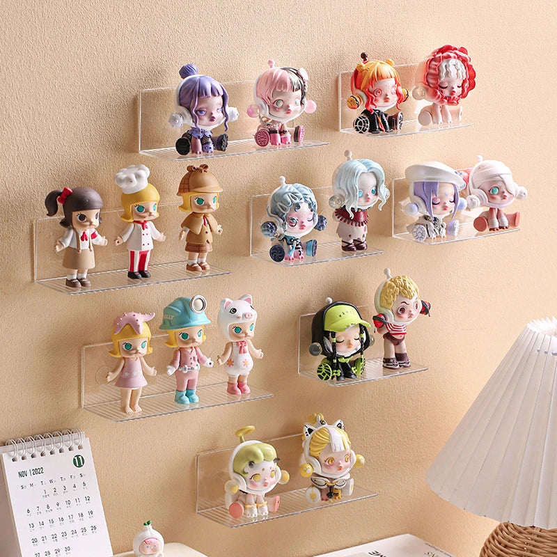 Self-Adhesive Acrylic Wall Mounted Display Shelf — Transparent Figure & Toy Storage Rack Holder