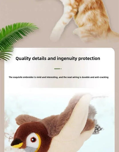 Interactive Cat Toy – Rechargeable Electric Chirping Bird with Flapping Wings & Catnip, Touch-Activated Plush for Cats