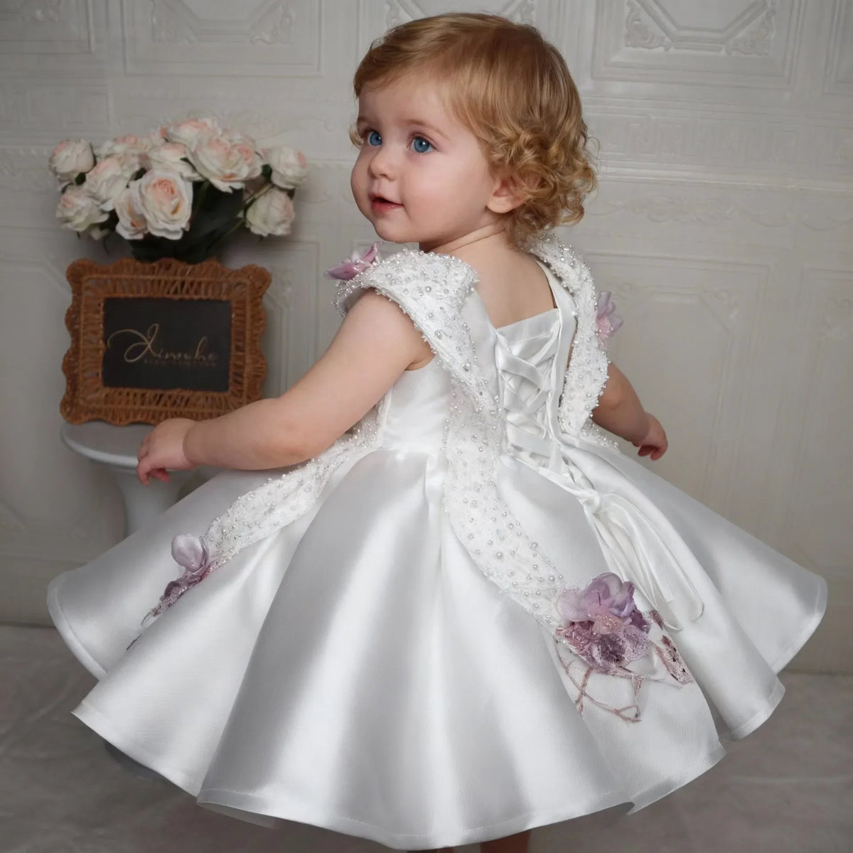 Girls White Princess Flower Tutu Dress - Embroidered Sleeveless Birthday Party Dress
