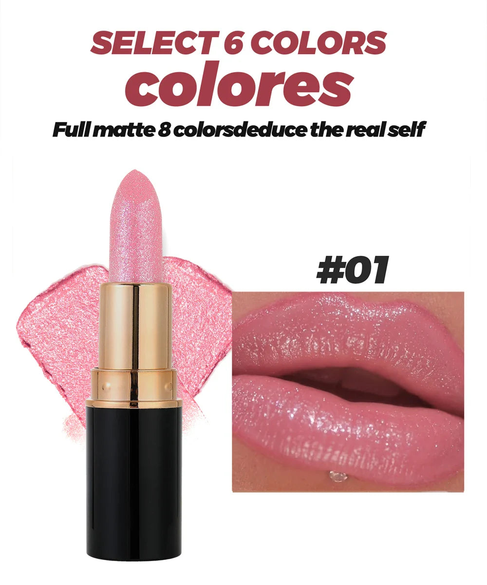 6 Colors Glitter Metallic Lipstick – Waterproof, Long-Lasting Diamond Pearlescent Lip Gloss for Moisturizing Sexy Lips