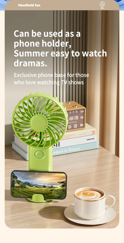 Portable Mini USB Fan – Handheld & Desktop Fan with Phone Holder, 3-Speed Adjustable Wind, Long Battery Life, Multi-Function Cooling Fan