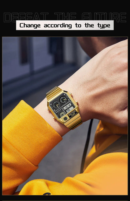 SANDA 3192 Men’s LED Square Watch — Youth Casual Multi-Function Stopwatch Thermometer Chronograph