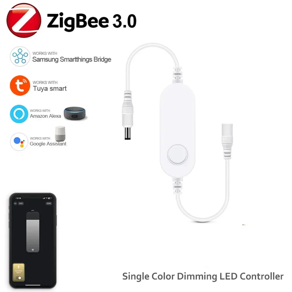 Zigbee 3.0 Smart LED Controller – DC 5V/12V/24V Dimmer for Single Color, CCT, RGB, RGBW & RGBCCT LED Strips, Compatible with Tuya, Alexa & SmartThings