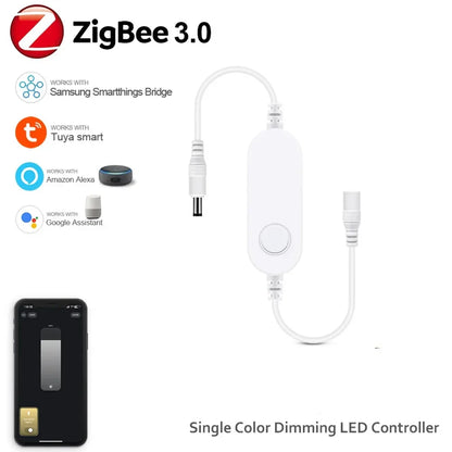 Zigbee 3.0 Smart LED Strip Controller, DC 5V/12V/24V Dimmer RGB/RGBW/RGBCCT CCT Single Color, Compatible with Tuya, Alexa & SmartThings, 2Mqtt Support