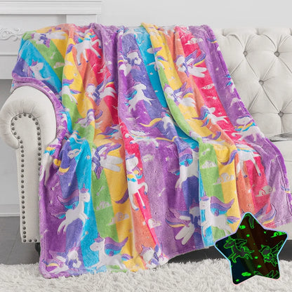 Glow-in-the-Dark Unicorn Blanket for Girls – Soft Pink Fleece Throw, Perfect Christmas & Birthday Gift for Toddlers and Kids