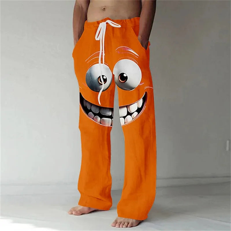 Men's 3D Facial Expression Pants - Trendy Wide-Leg Printed Casual Trousers