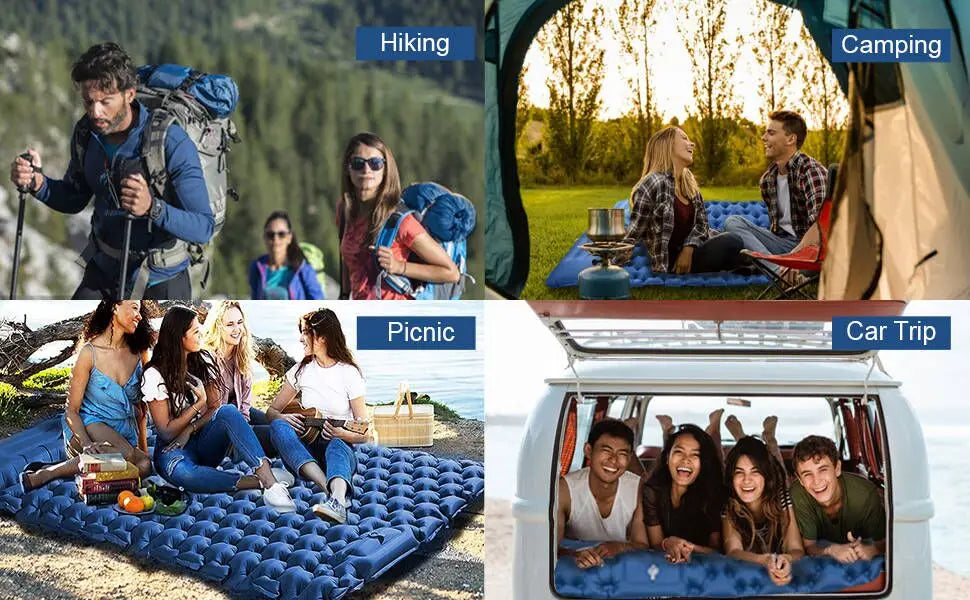 Double Camping Air Mattress with Pillow - Waterproof, Inflatable Sleeping Pad for Nature Hikes