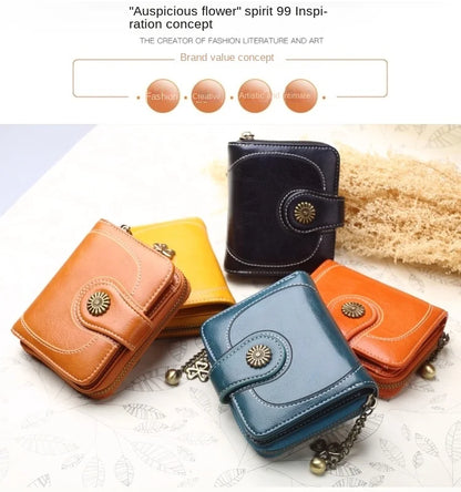Women’s PU Leather Wallet — Short Hasp Coin & Card Holder, Small Money Bag Clutch in Blue & Red