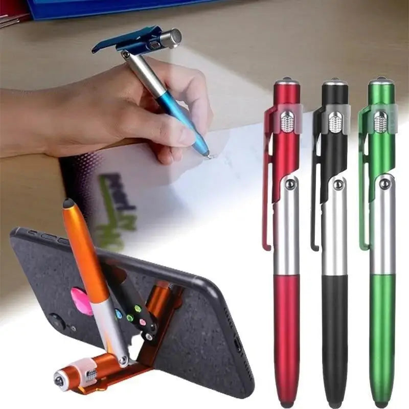4-in-1 Multifunction Ballpoint Pen — LED Light, Foldable Phone Holder, Night Reading, Writing Pencil for Students and Office Use