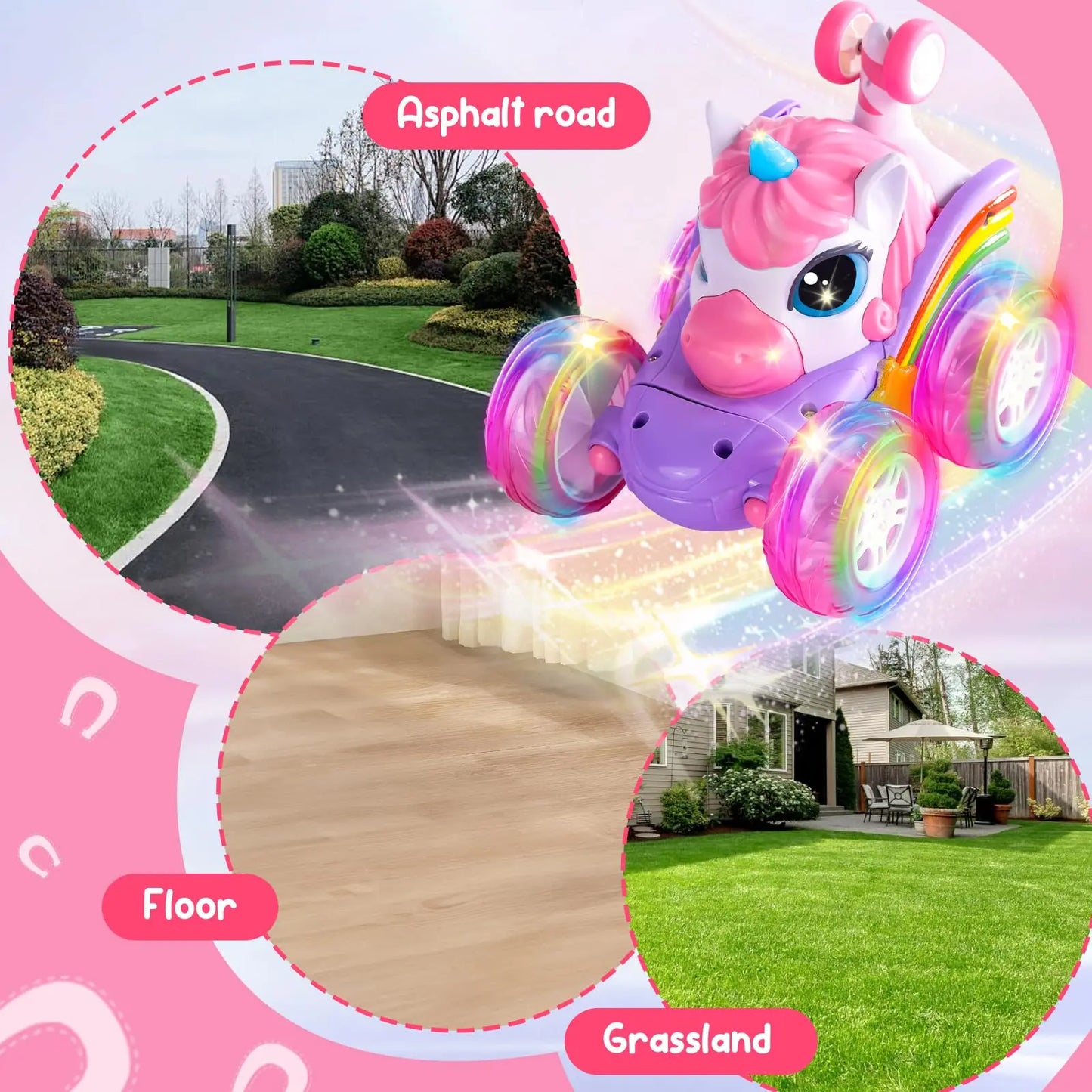 Remote Control Unicorn Car for Girls – 360° Rotating 4WD Stunt RC Toy with LED Lights, 2.4GHz Kids Gift