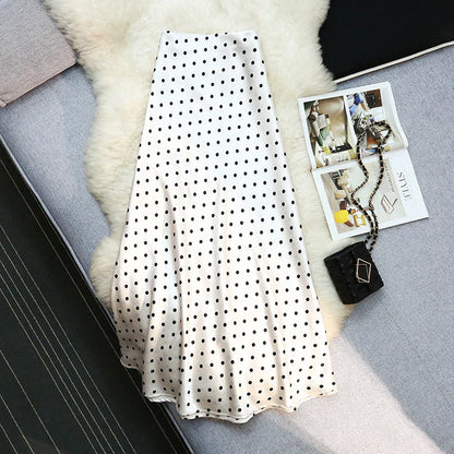 Seoulish Women’s Vintage Polka Dot Satin Mermaid Skirt – High Waist Midi Length Casual Spring Summer Fashion Skirt 2026