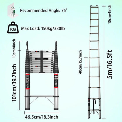 Telescopic Extension Ladder 2.6M-5M – Heavy Duty Folding Loft & Straight Ladder, Stainless Steel, Portable & Multi-Purpose Tool