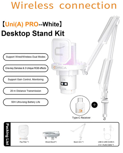 COMICA Uni Pro Wireless USB Gaming Microphone – Noise-Canceling Condenser Mic with RGB Lights for PC, Laptop & Smartphone
