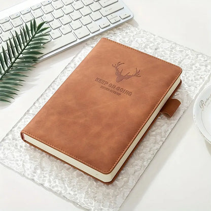 A5 Thickened Deer Head Notebook – Business PU Soft Leather Notepad with Horizontal Lines, School & Office Stationery Supplies