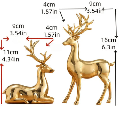 Nordic Christmas Deer Resin Statue Set – Electroplated Double Reindeer Home & Office Desktop Decoration