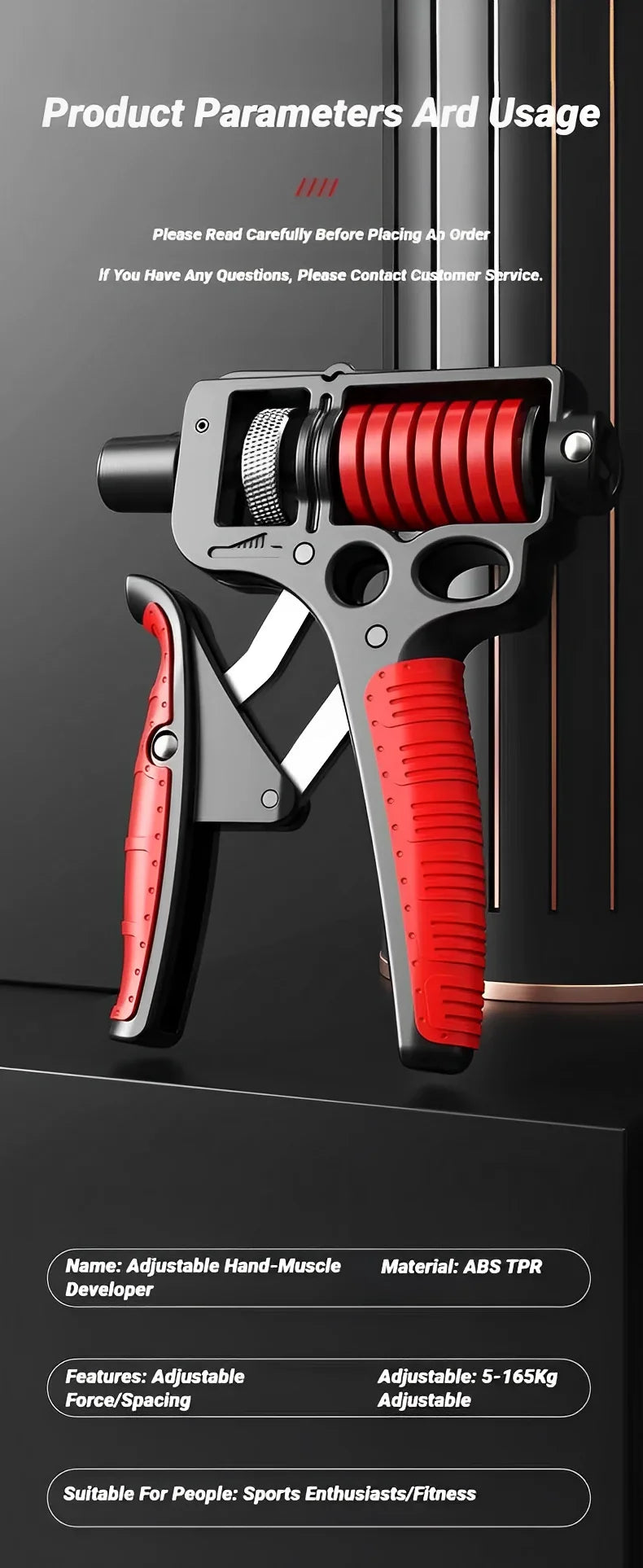 5–165kg Adjustable Hand Grip Strengthener — Heavy-Duty Forearm & Finger Expander (Steel Spring)