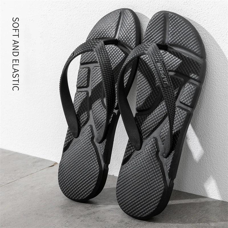 Men’s Black Massage Flip Flops – Big Size 50 Non-Slip Casual Beach Slides, Fashion Comfort Slippers for Outdoor & Home Use