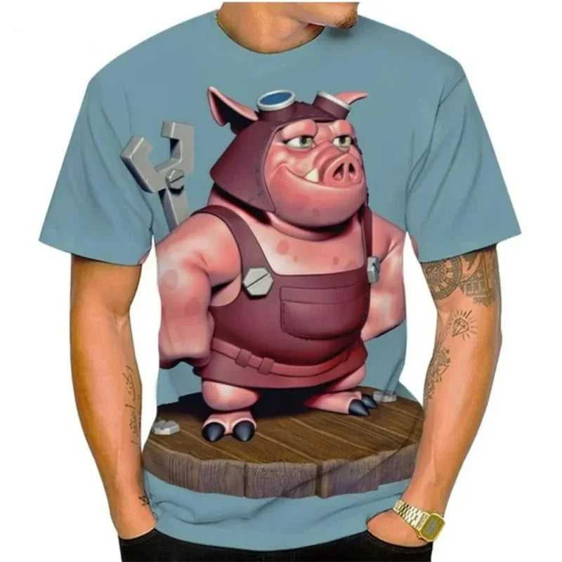 Men's Funny Pig Graphic T-Shirt - 3D Print Loose Fit Short Sleeve Summer Tee