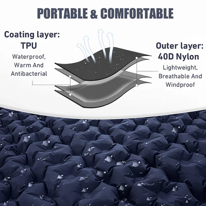 WESTTUNE Double Inflatable Air Mattress – Built-in Pillow Sleeping Pad for Camping, Travel, and Hiking