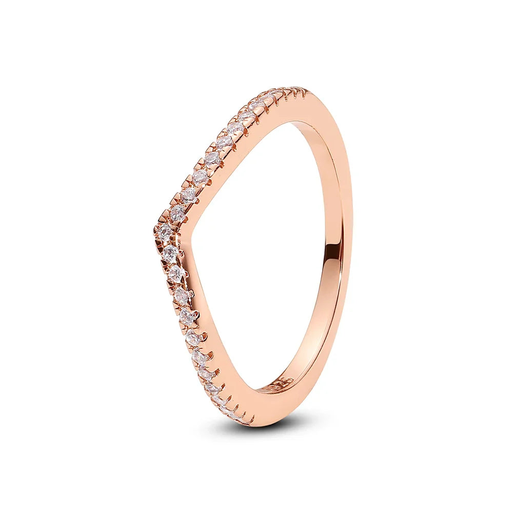 925 Sterling Silver Women’s Ring – Crown, Heart & Wishbone Design with Crystal, Rose Gold Engagement & Wedding Jewelry