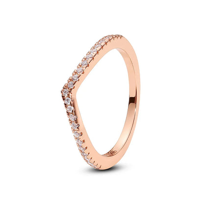 925 Sterling Silver Women’s Ring – Crown, Heart & Wishbone Design with Crystal, Rose Gold Engagement & Wedding Jewelry