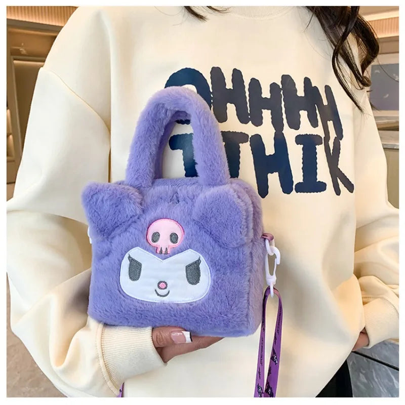 Sanrio Kawaii Plush Handbag – Kuromi, Cinnamoroll, My Melody Cartoon Anime Cosmetic & Travel Storage Bag for Women & Girls – Perfect Gift