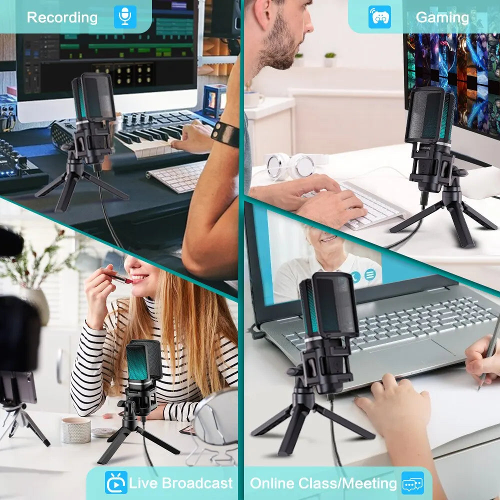 Zealsound RGB USB Condenser Microphone with Articulated Arm & Tripod – Gaming, Podcasting, Streaming, YouTube Recording Mic