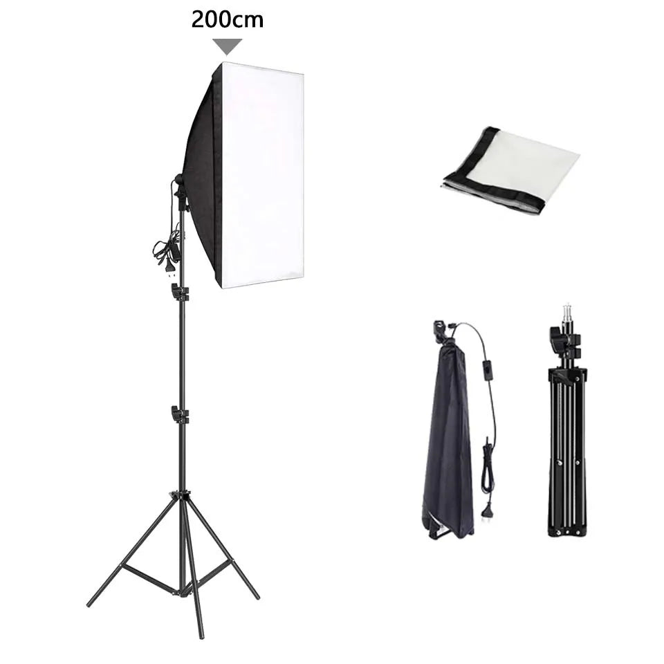 Professional Photography Softbox Lighting Kit – Soft Box with Tripod & E27 Continuous Bulb for Photo Studio
