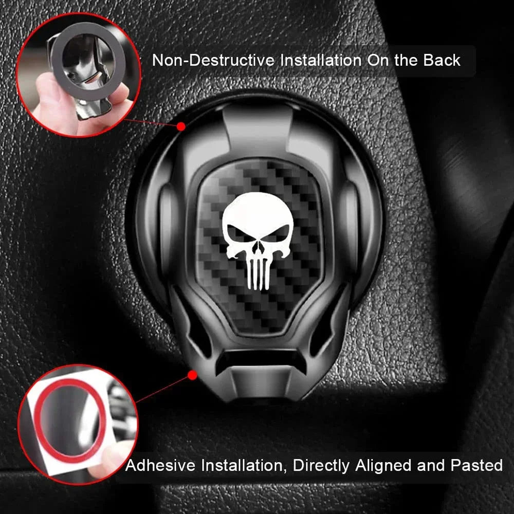 Skull Car Push Start Button Cover – Aluminum Alloy Carbon Fiber Anti-Scratch Engine Starter Protector