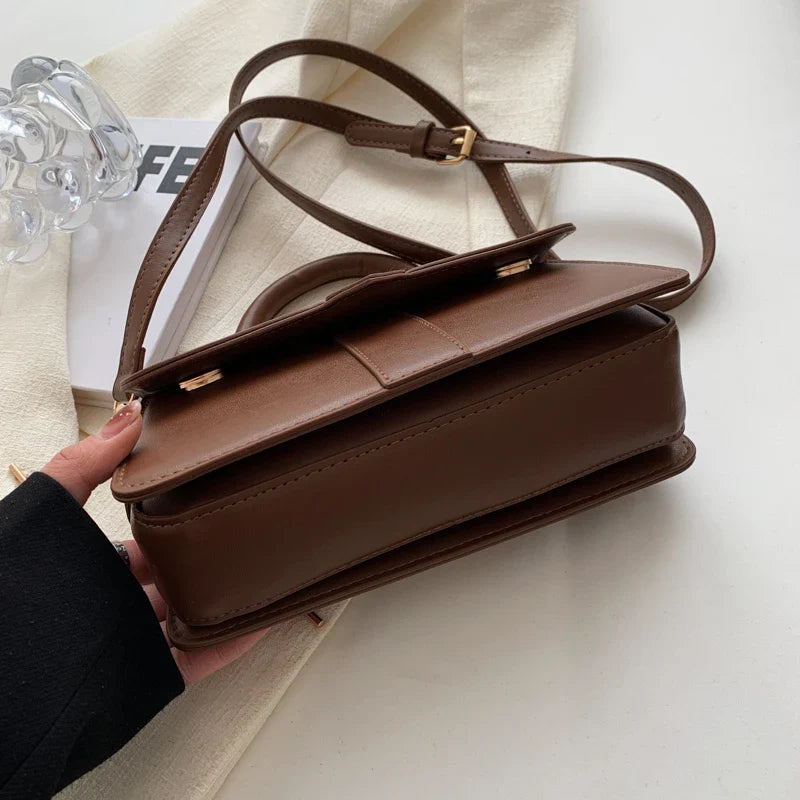 Women's Pu Leather Shoulder Handbag: Fashion Vintage Crossbody Square Satchel - Underarm Bag (Black)
