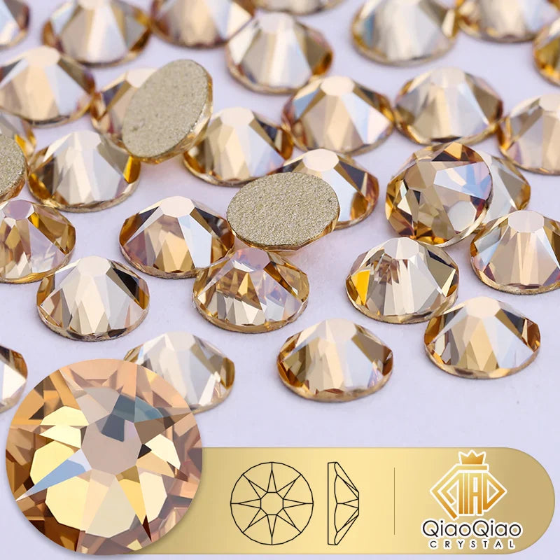 QIAO 2088 Crystal Nail Art Rhinestones — Flat Back Non-Hotfix Strass for DIY Nail Decorations (8 Big + 8 Small)