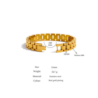 Yhpup Stainless Steel Chain Bracelet – 18K Gold Plated Heavy Metal Texture Waterproof Fashion Jewelry for Men & Women