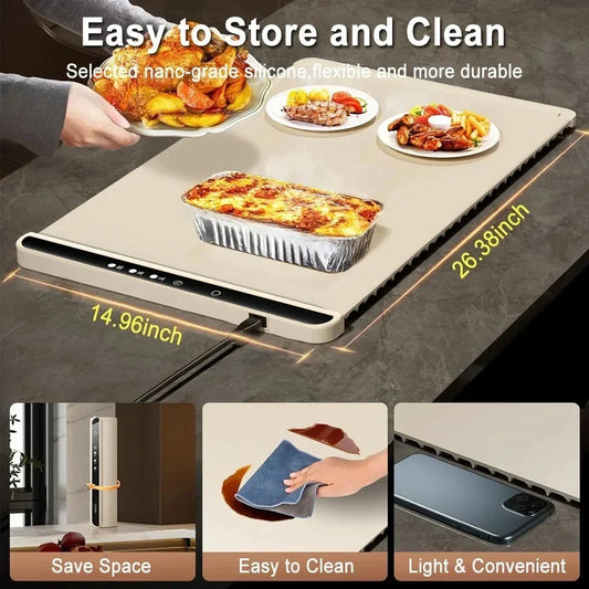 Foldable Electric Warming Tray – Portable Food Warmer Mat with 3-Temperature Fast Full-Surface Heating