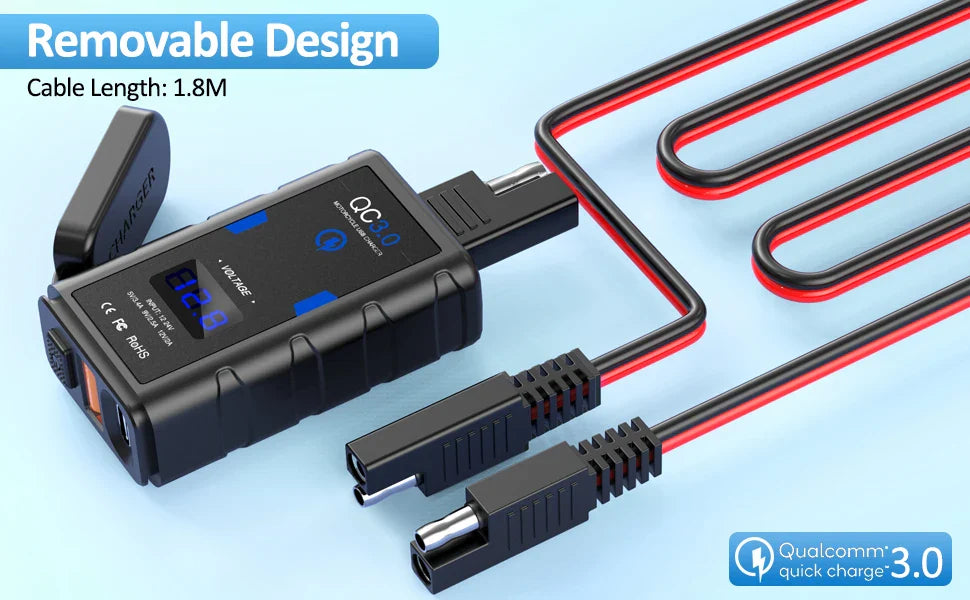 Anchtek 6.4A 12V Motorcycle USB Charger — QC3.0 + Type-C PD Fast Power Socket