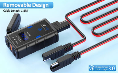 Anchtek 6.4A 12V Motorcycle USB Charger — QC3.0 + Type-C PD Fast Power Socket