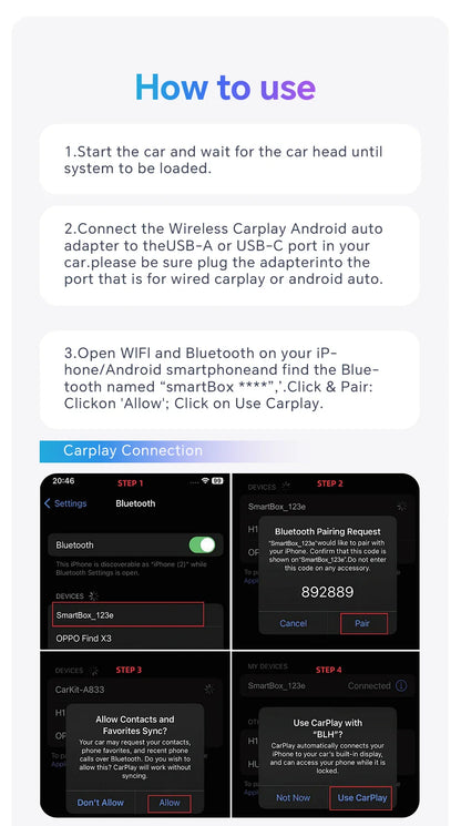 2025 2 in 1 Wireless CarPlay & Android Auto Adapter – Plug & Play USB for Mazda, Haval, Kia, Volvo, Audi, VW