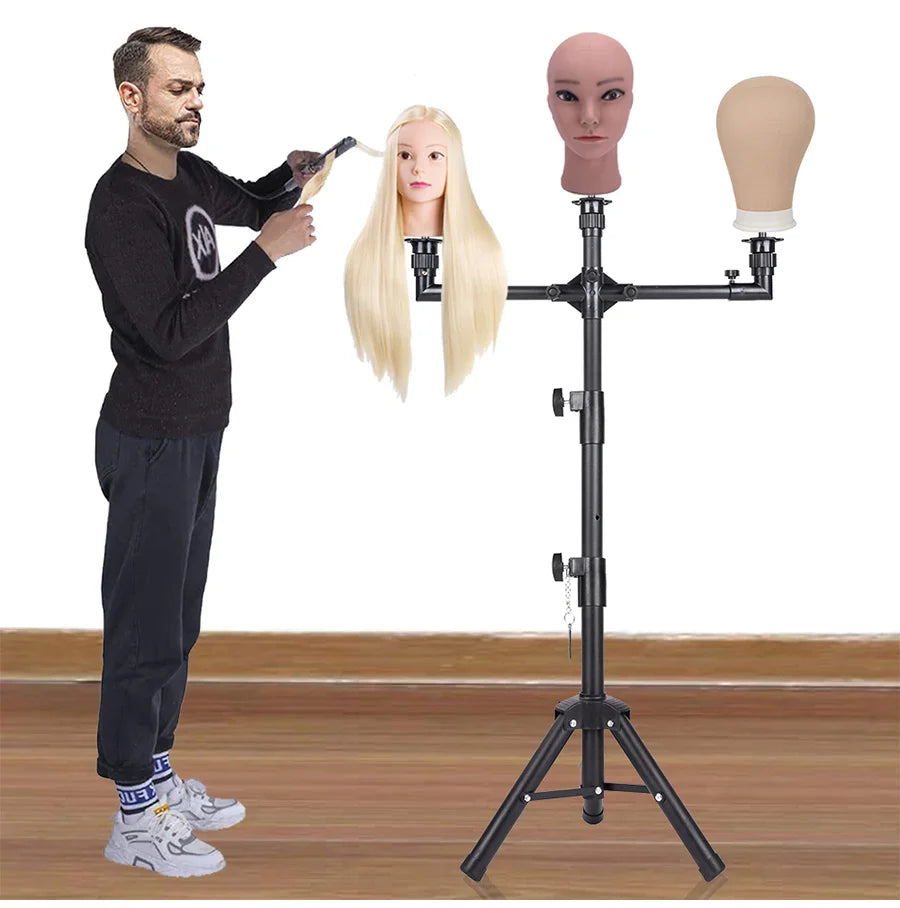 Multifunction Wig Stand — 3-Holder Tripod for Mannequin Heads, Training Dolls & Canvas Blocks
